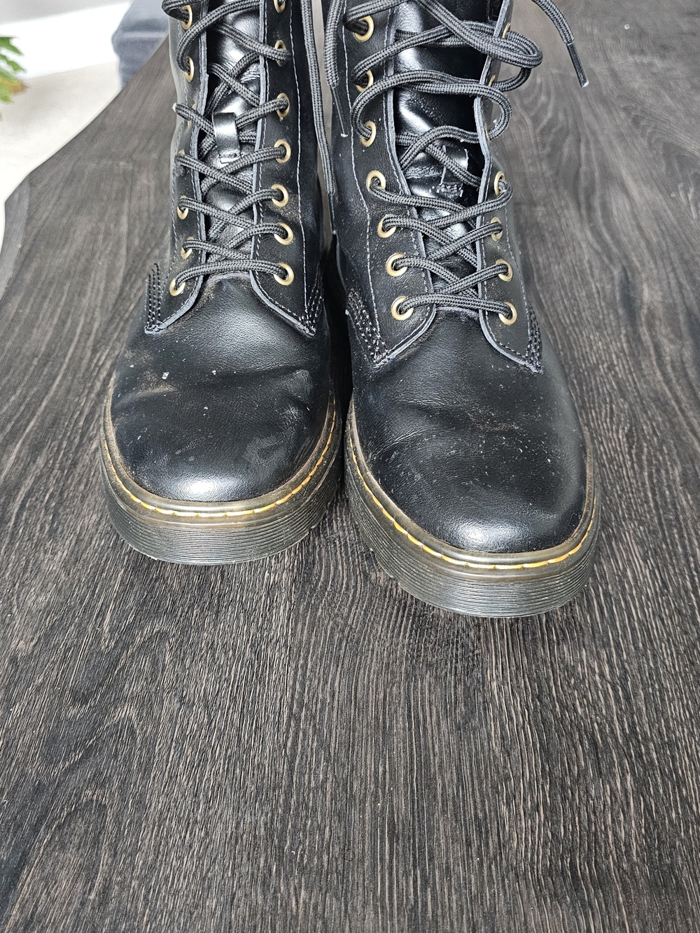 Dr. Martens Black Leather Lace-Up Ankle Boots with Gold Eyelets - Picture 6 of 8